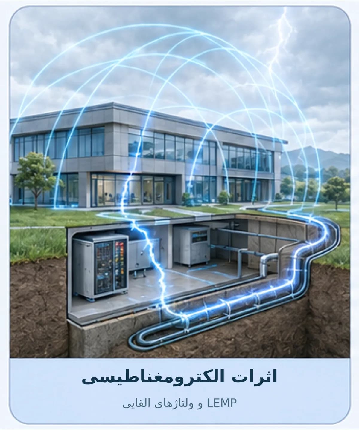 نمایش میدان الکترومغناطیسی صاعقه و ایجاد ولتاژ القایی در کابلها و تجهیزات الکترونیکی